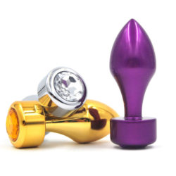 1-PZ-Oro-Argento-Viola-In-Acciaio-Inox-Plug-Anale-In-Metallo-Con-Diamanti-Giocattoli-Del